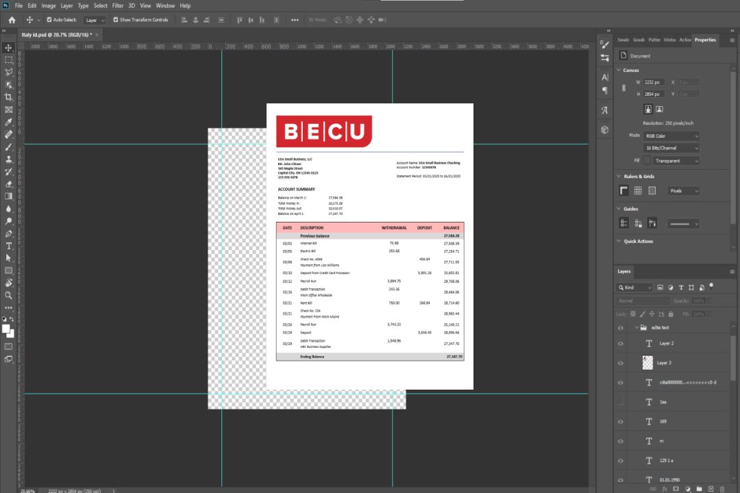 Relevé bancaire professionnel BECU Format Word et PDF template Relevé bancaire professionnel BECU Format Word et PDF template